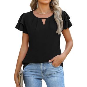 Gleeneat Womens Tops Dressy Casual Business Work Blouses Short Ruffle Sleeve V Neck Cute Summer Shirts 2026 Trendy Outfits L