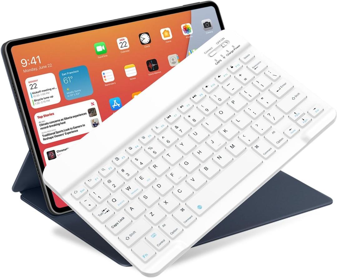 Bluetooth Keyboard for iPad 10th Generation, iPad Pro 13/12/11/10/9/8/7 inch, iPad Air 13/11th Gen, iPad mini, Samsung Xiaomi Tablets - Slim Wireless Portable Travel Office Computer Accessories (White)