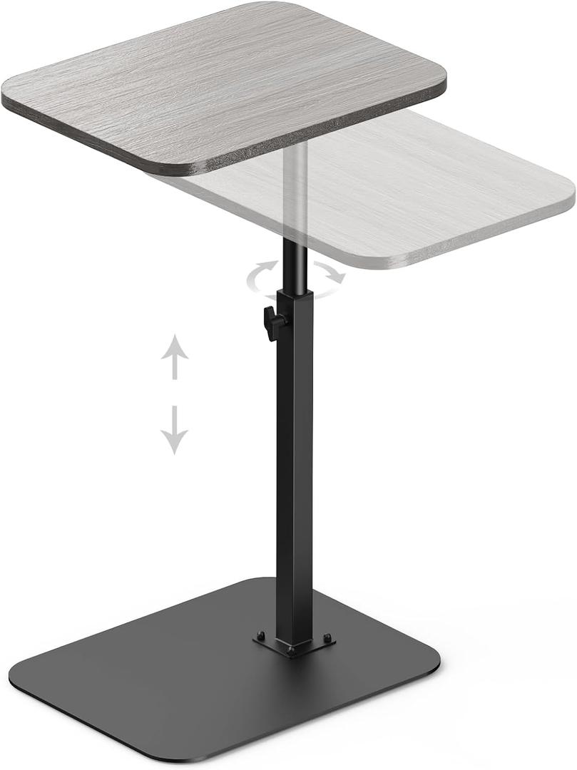 HzTinT Side Table Sofa Tray for Couch Heavy Metal Base Swivel/Adjustable Height, Sofa Bed Bathroom Study TV Tray C Shaped End Table Food Snack Trays for Eating (11.8*15.7 in, Light Gray)