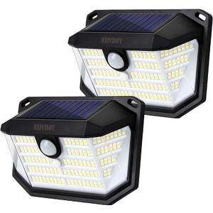 Solar Outdoor Lights, 230 LED with Motion Sensor and 3 Modes, IP65 Waterproof, 270 Wide Angle Light, Easy-to-Install Intelligent Security Wireless Wall Lights for Patio, Garden, Fence(2 Pack)