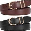 2 Pack Women Leather Belt for Jeans Ladies Belts for Dresses Pants Plus Size Work Belt with Gold Buckle Black And Brown