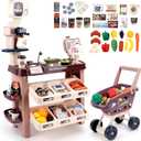 deAO Supermarket Playset for Kids Grocery Store Pretend Play Role Market Stall Toy Shop with Shopping Cart, Plays Kitchen Set for Toddlers,Best Outdoor Playset for Kids