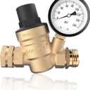 RVGUARD RV Water Pressure Regulator Valve, Brass Lead-Free Adjustable Water Pressure Reducer with Gauge and Inlet Screen Filter for RV Camper Travel Trailer