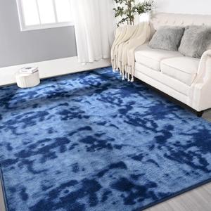 Large Ultra Soft Modern Area Rugs for Living Room Bedroom, 6x9 Feet Tie-Dyed Navy Blue Thickened Memory Foam Indoor Carpets, Non-Slip Comfy Rug for Boys Girls Nursery Room Home Decor