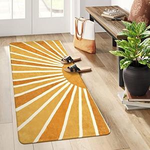 Lahome Boho Runner Rug - 2x4 Area Rug Non-Slip Washble Laundry Room Rug Small Throw Entryway Rug Indoor Kitchen Mats Sun Print Distressed Carpet Runners for Hallway Bedroom Bathroom Kids Nursery Rug