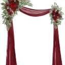 Artificial Wedding Arch Flowers Kit(Pack of 3),2Pcs Artificial Flower Arch Decor,1Pcs Sheer Drape for Wedding Ceremony Arbor for WeddingCeremony (Wine red Memory)