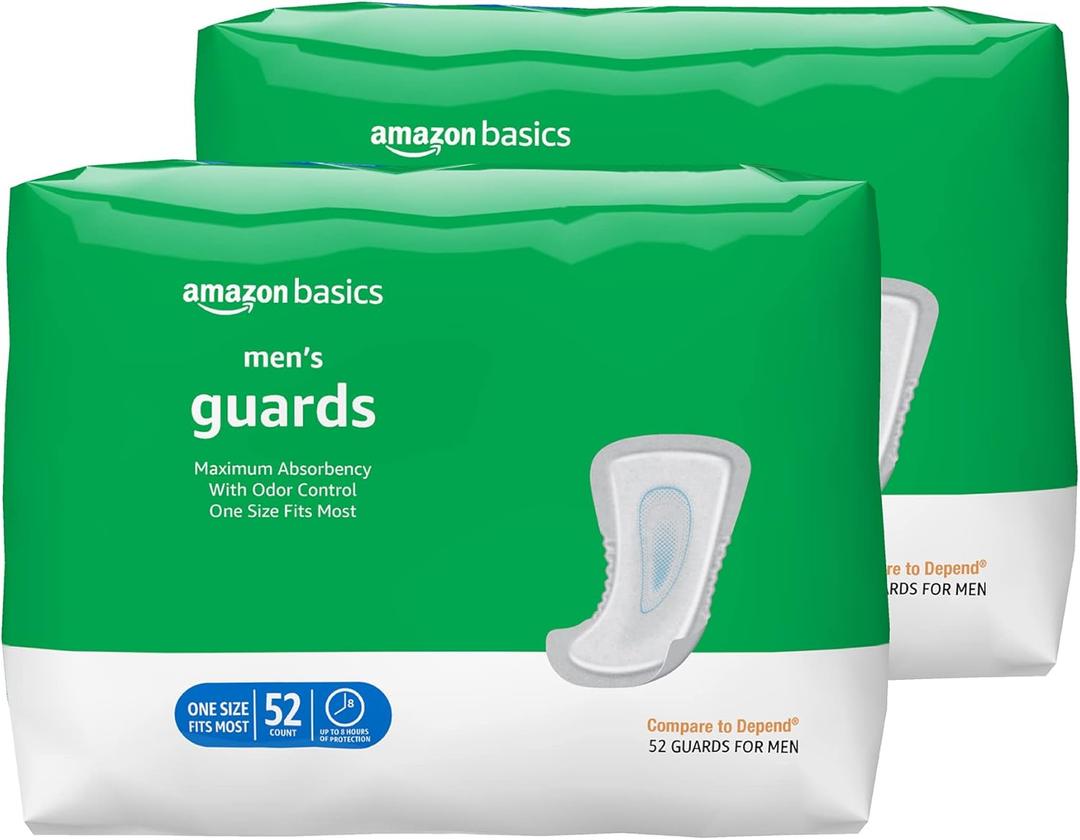Amazon Basics Men's Incontinence Guards, Maximum Absorbency, 104 Count, (2 Packs of 52)