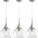 Pendant Lights Kitchen Island: 3 Pack Brushed Nickel Light Fixture Modern with Clear Glass - 10 Inch Mid Century Globe Kitchen Lighting Fixtures Ceiling for Bar