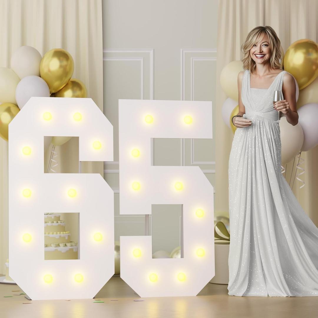 4FT 65 Marquee Numbers, Big 65 Light Up Numbers for 65th Birthday Decorations Warm Light Marquee Numbers 4 Feet Tall for Anniversary Party Decor