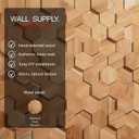 Wall!Supply 3D Wall Panels Reclaimed Hexagon Asian Teak Wood in Natural Home Decor Wallpaper Alternative for Living Room, Bedroom & Office Easy DIY Installation 25 Pack, Covers 10.5 Sq Ft