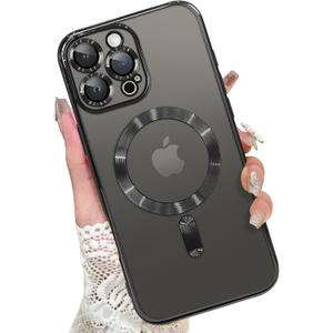 KANGHAR Designed for iPhone 16 Pro Max Case Magnetic Clear Slim Case for Women Men Full Camera Protector Anti-Yellowing Shockproof Compatible with MagSafe Cover Black