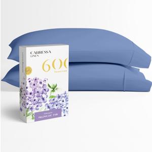 Carressa Linen 100% Egyptian Cotton Pillow Cases Set of 2-600 Thread Count Marine Blue King Pillowcase for Sleeping, Soft, Silky Sateen Weave Bed Pillow Cover, Extra Long Staple Cotton Pillowcases
