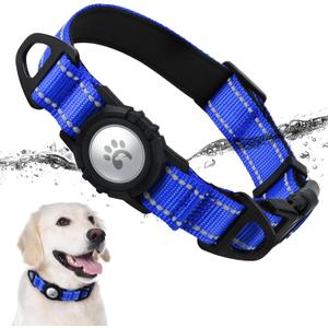 TagME Airtag Dog Collar,Waterproof Reflective Pet Collar with Airtag Holder,Soft Padded and Double D-Rings for Extra Large Dogs,Navy Blue, Large 