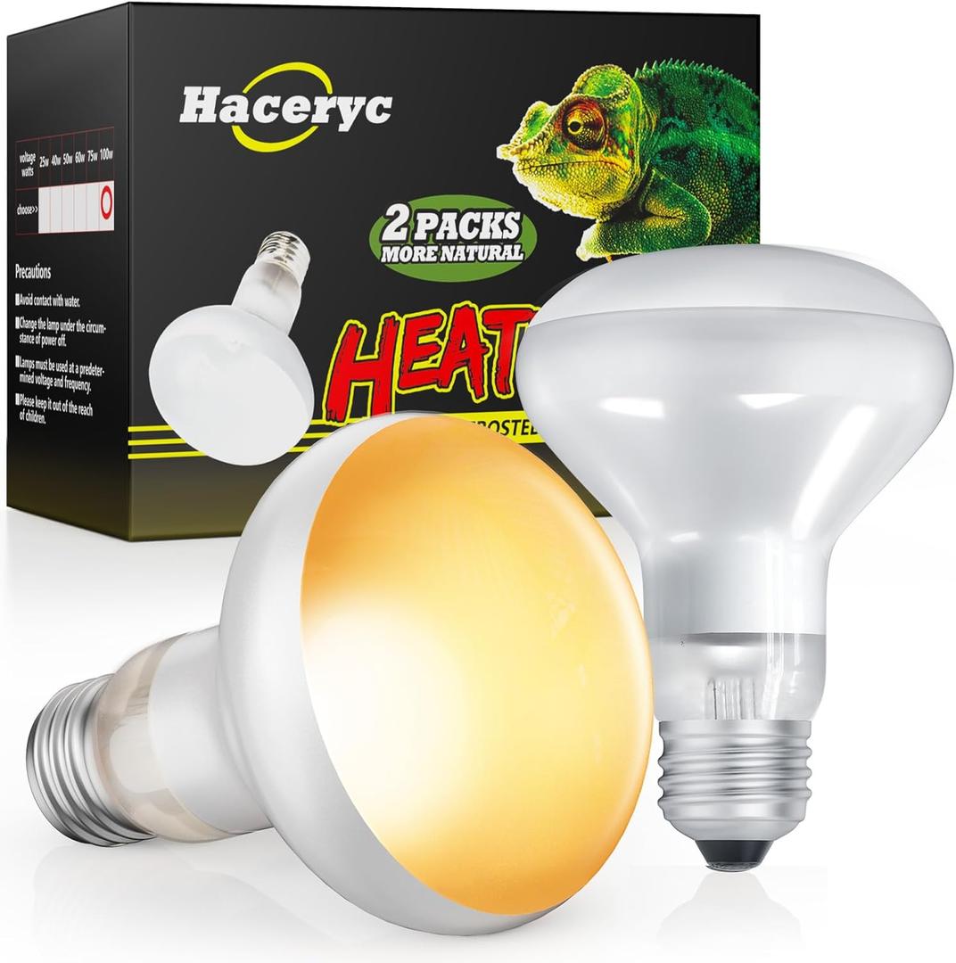 Reptile Heat Lamp, Simulate Natural Sunlight Heat Light Bulbs 2 Pack 100W Amphibians Basking Heat Lamp Bulbs for Reptiles, Bearded Dragon, Lizard, Turtle, Chicken