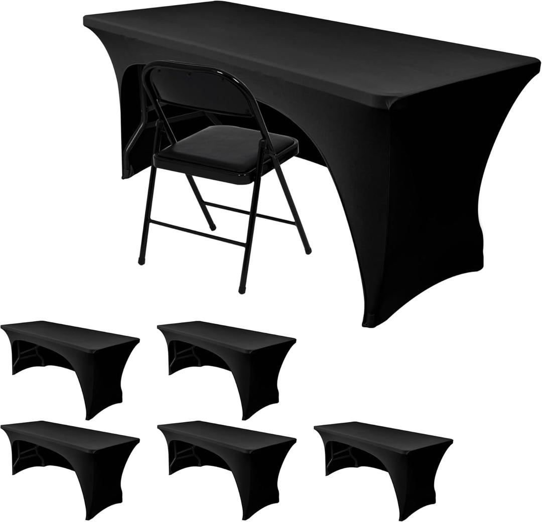 Nasitos 6 Pack Spandex Table Covers 4ft-Open Back Table Cloth, Stretch Fabric Spandex Trade Show Table Covers for 4 Foot Tables Washable, Wrinkle Resistant Table Protector for Craft Show, Party (Black)