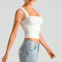 HOYAYO Women's Slim Fit Double-Layer Tank Top Square Neck Sleeveless Basic Fitted Tee Shirt (White, XS)