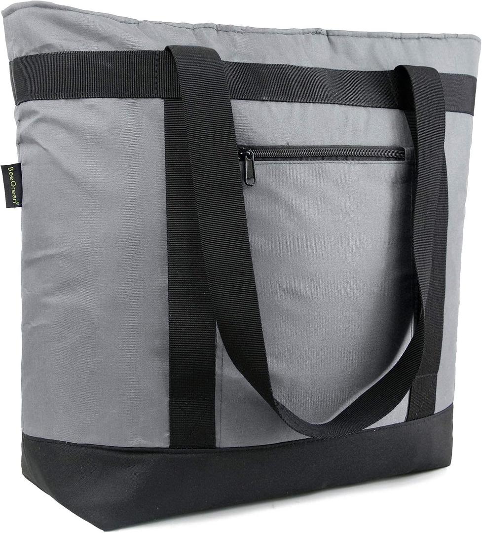 BeeGreen Cooler Bag Soft Leakproof Insulated Tote with Zipper for Beach Travel Grocery (Gray)