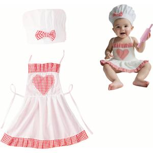 2 Pack Photography Props, Chef Hat and Apron for 8-24 Months, Newborn Photoshoots Posing Photo Accessories