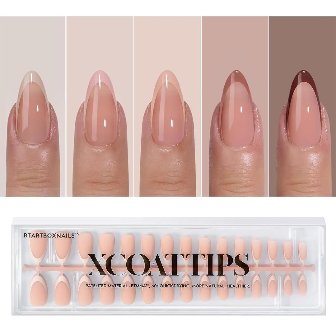BTArtboxnails XCOATTIPS Fall Press on Nails - French Tip Press on Nails, Medium Almond Nail Tips False Nails, Skin Tones Soft Gel Nails, Soak Off Acrylic Fake Nails Art Extensions