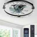 EDISHINE Ceiling Fans with Lights and Remote, 20'' Low Profile Ceiling Fan, 3000-6000K Dimmable, 6 Speeds LED Modern Flush Mount Fan Light, DC Motor, APP Control, Black Fandelier for Bedroom, Kitchen