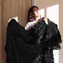 Fluffy Cozy Fuzzy Plush Bubble Blanket - Luxury Faux Rabbit Fur Throw Blanket Thick Warm Decorative for Bed, Sofa (King Size 108''x90'', Black)