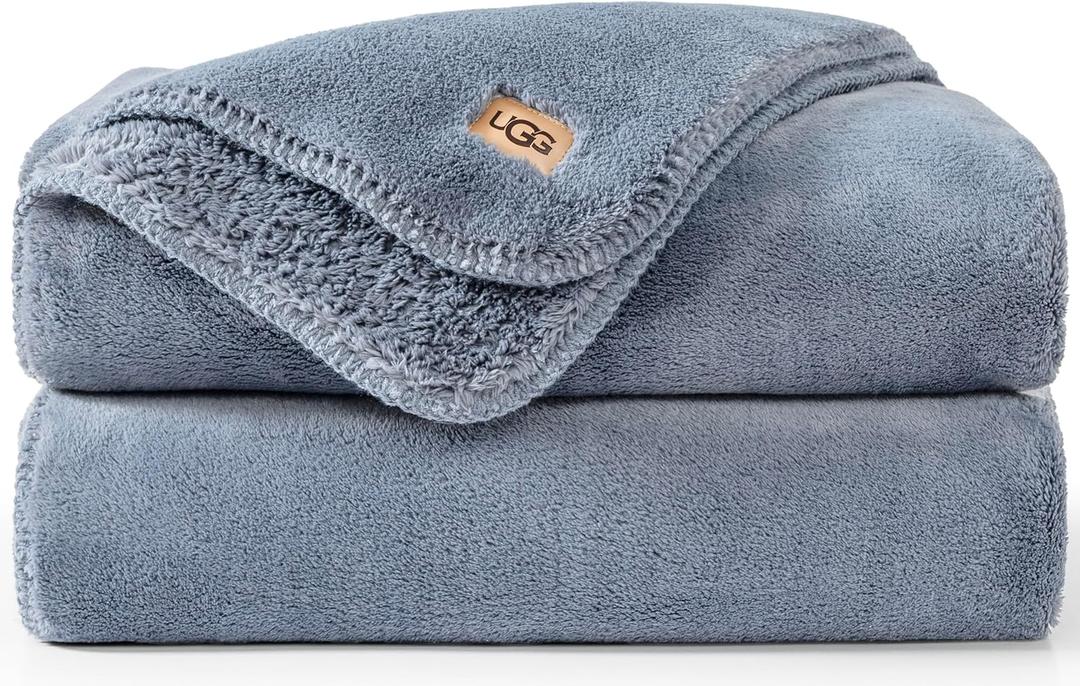 UGG Whitecap Fleece Throw Blanket, Plush Cozy Throw for Couch or Bed, Luxury Home Decor for Living Room, Ultra Soft Blankets, Machine Washable, 50-inch x 70-inch, Denim Blue