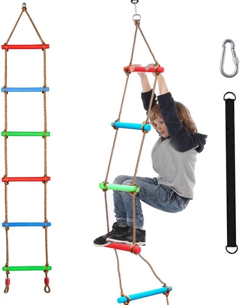 Climbing Rope Ladder 6ft Wooden Ninja Ladder for Kids, Indoor and Outdoor Backyard Playground Play Swing Sets,Tree Ladder Toy for Boys Children Aged 6-12 Years Old (Climbing Rope Ladder)