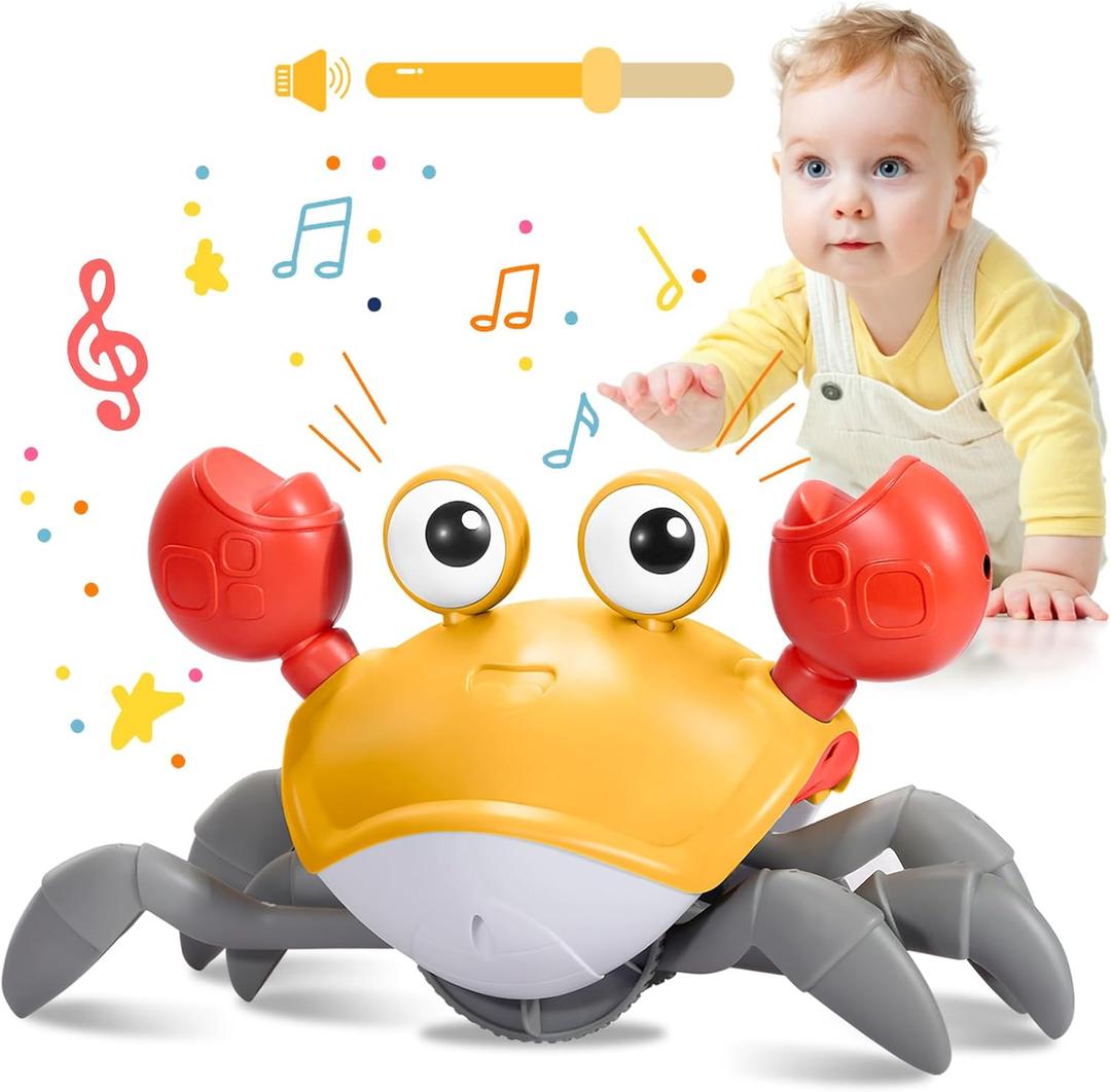 Crawling Crab Baby Toy - Tummy Time Toys-with Music and LED Light,Built-in Rechargeable Battery and Volume Can be Turned Off for 0-6 6-12 12-18 36 Months Walking Toddler Birthday Gift(Orange)