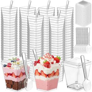 200 Pcs 5 oz Clear Plastic Dessert Cups with Lids & Spoons, Reusable Parfait & Appetizer Cups, Mini Dessert Shooters for Pudding, Yogurt, Jello, Ice Cream, Trifle & Fruit, For Party & Wedding