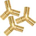 Uenede 3PCS Solid Brass 3/4"OD Barb Fitting Y 3-Way Union Intersection Barbed Hose Fittings for Water/Oil/Gas