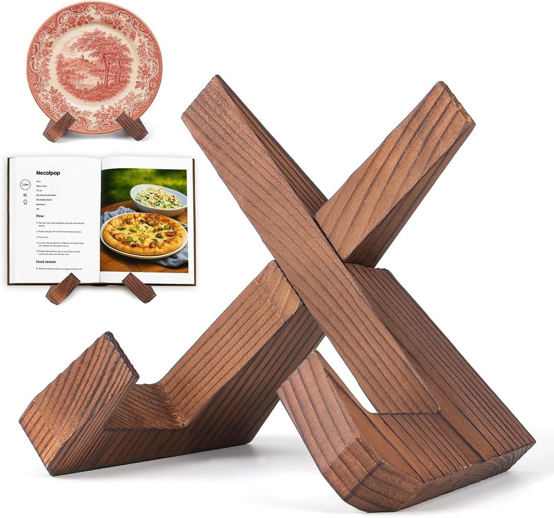XKDOUS 6.5 Inch Thicken Plate Stand for Displaying Wooden Cook Book Stand for Kitchen Decorative Plate Display Stand Picture Frame Holder for Book, Plate, Photo, Table Top Easels