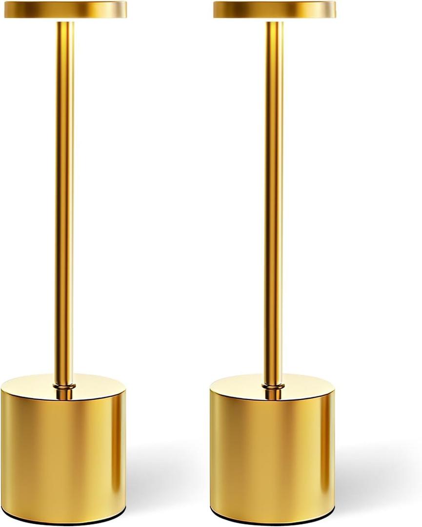 Gold Cordless Table Lamp Set, 5000mAh Rechargeable Battery Operated Desk Lamp Wireless Table Light, 3 Color Dimmable Touch Lamp for Restaurant Dining Patio Outdoor, Home/Apartment Decor