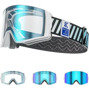 KAPVOE Ski Goggles Photochromic & Color - Anti-fog UV400 Protection Magnetic Lenses OTG Helmet Compatible for Men Women K721 (03 Photochromic Blue Lens S1s4 (Vlt 6%64%))