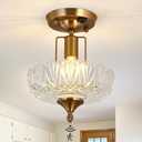 UOFUS Motion Sensor Semi Flush Mount Ceiling Light Gold Hallway Light Fixture with Clear Glass Indoor Small Chandelier for Hallway Entryway Porch Foyer Corridor