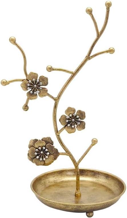 Gold Orchid Blooms Jewelry Display Stand | Faux Crystal Dcor | Tree Tower Rack Hanging Organizer for Rings Earrings Necklaces Bracelets | Holder Organizer Tray Storage