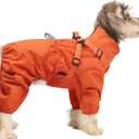 BRKURLEG Dog Raincoat for Small Dogs, Small Dog Rain Jacket with Harness Built in, Waterproof 4 Legs Pet Raincoats, Puppy Outdoor Jacket with Reflective Strip, Orange, L