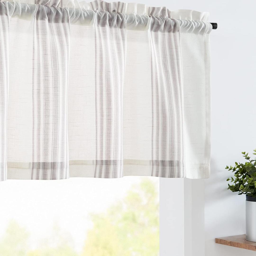 jinchan Striped Linen Valance Curtain 16 Inch Vertical Striped Valance for Living Room Bathroom Light Filtering Window Treatment Rod Pocket Farmhouse Semi Sheer Short Window Curtain 1 Panel Grey