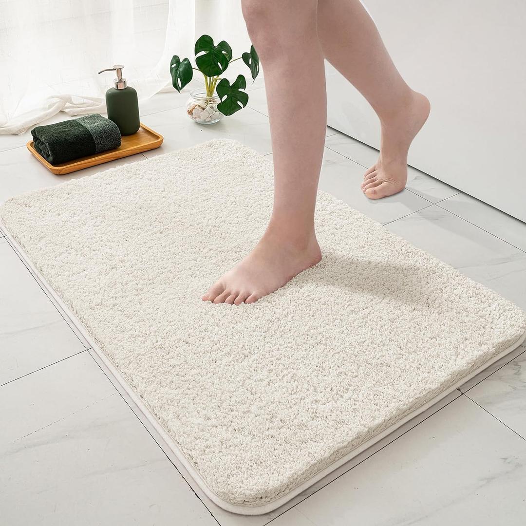 MIULEE Extra Thick Non Slip Bathroom Rug Shaggy Soft Bath Mat Plush Microfiber Absorbent Water for Shower Tub Machine Washable (Ivory, 20x30 Inches)
