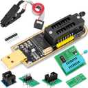 EEPROM BIOS USB Programmer Kit CH341A Programmer +1.8V Adapter & SOIC8 Clip & SOP8 to DIP8 Adapter, for 24 25 Series Flash (Basic Class)