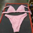 Bathing Suits for Women Deep V Neck Sexy Two Piece Bikini Sets for Women Thong Halter Cheeky Swimsuit (Small, Pink)