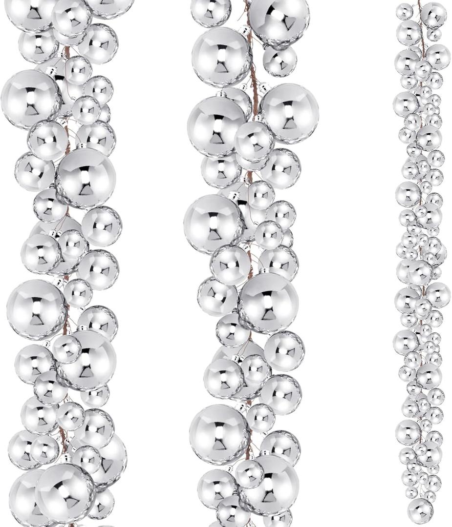 2 Pcs Christmas Ball Garland 6 ft Ball Ornaments Christmas Bulb Garland Xmas Tree Bauble Decorations for Party Supplies Indoor Outdoor Home Office Decoration Accessories(Silver)