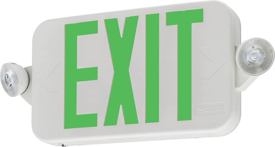 Lithonia Lighting Basics LED Exit Sign/Emergency Light Combo, Red/Green Switchable Exit Sign and Emergency Lights for Business, 2-Head Fixture, Round Lights, Remote Capacity, White (ECRG HO RD M6)