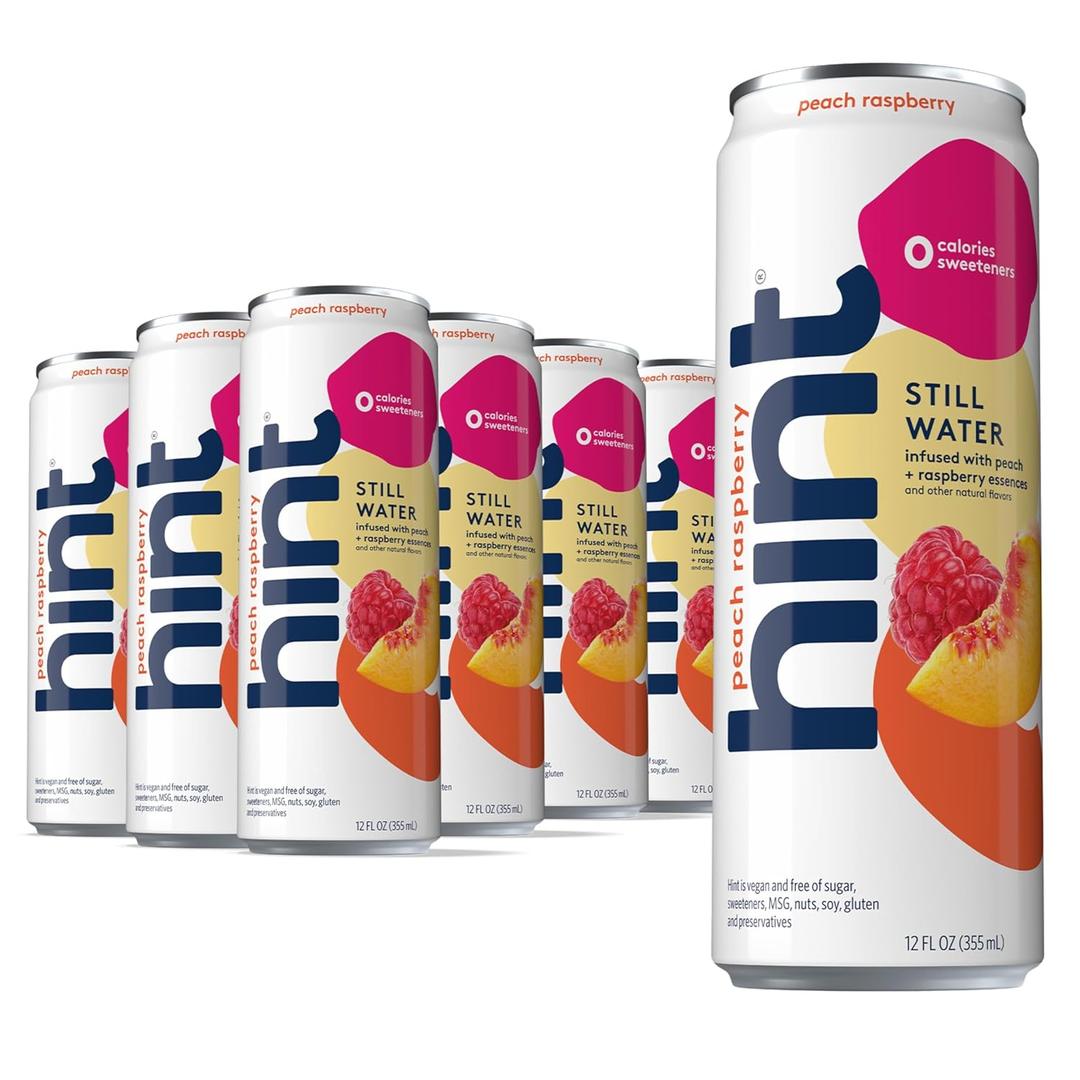 Hint Canned Water, Peach Raspberry - Purified Flavored Water with Zero Calories, Natural Flavors, and Sugar Free - 12 Fl Oz Cans (Pack of 12) (EXP 07/18/27)