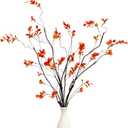 3Pcs 38.8" Faux Fall Plant Stems and Branches for Vase,Artificial Tree Branches and Twigs for Decoration (Orange Leaves & Brown Stem)