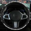 Steering Wheel Cover，with Sparkly Crystal Rhinestone, Delicate and Anti-Slip Bling Steering Wheel Cover ，Adaptable to 14.5-15 inches Car Wheel Protector for Women Girl，Diamond Car Accessories, Black