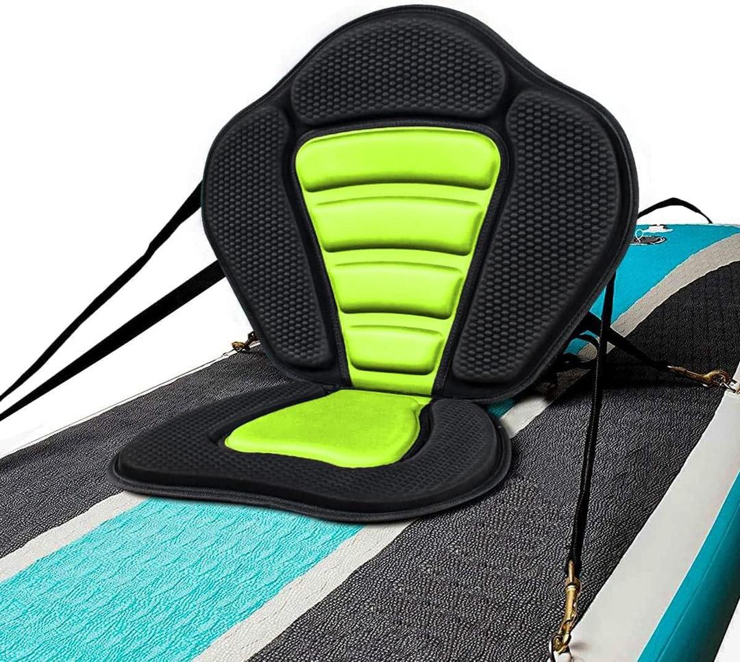 Padded Canoe Seat - Fishing Boat Seat with High Back Support, Adjustable Strap & Detachable Storage Bag - Green, Large