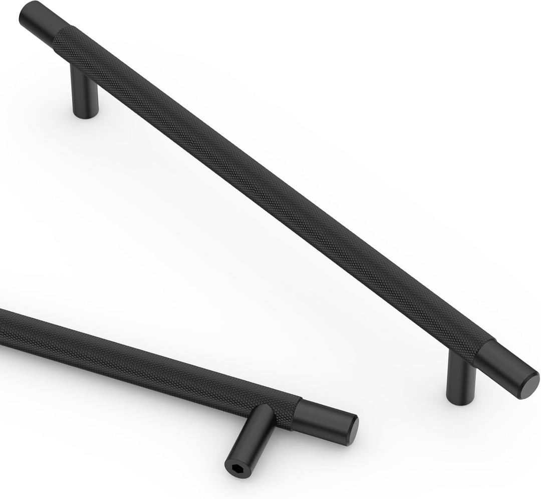 Asidrama 10 Pack 10 Inch(254mm) Matte Black Knurled Kitchen Cabinet Handles, Cabinet Pulls Kitchen Cabinet Hardware for Cupboard Drawer Pulls