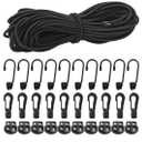 1/8" Bungee Shock Cords with Hooks,65 Feet Elastic Nylon Cords Kayak Stretch String Rope for Bikes, Tie Downs, Boating, Camping, Sunshades, Fitness and Outdoor Enthusiasts (3/16 inch x 65 feet, Black)