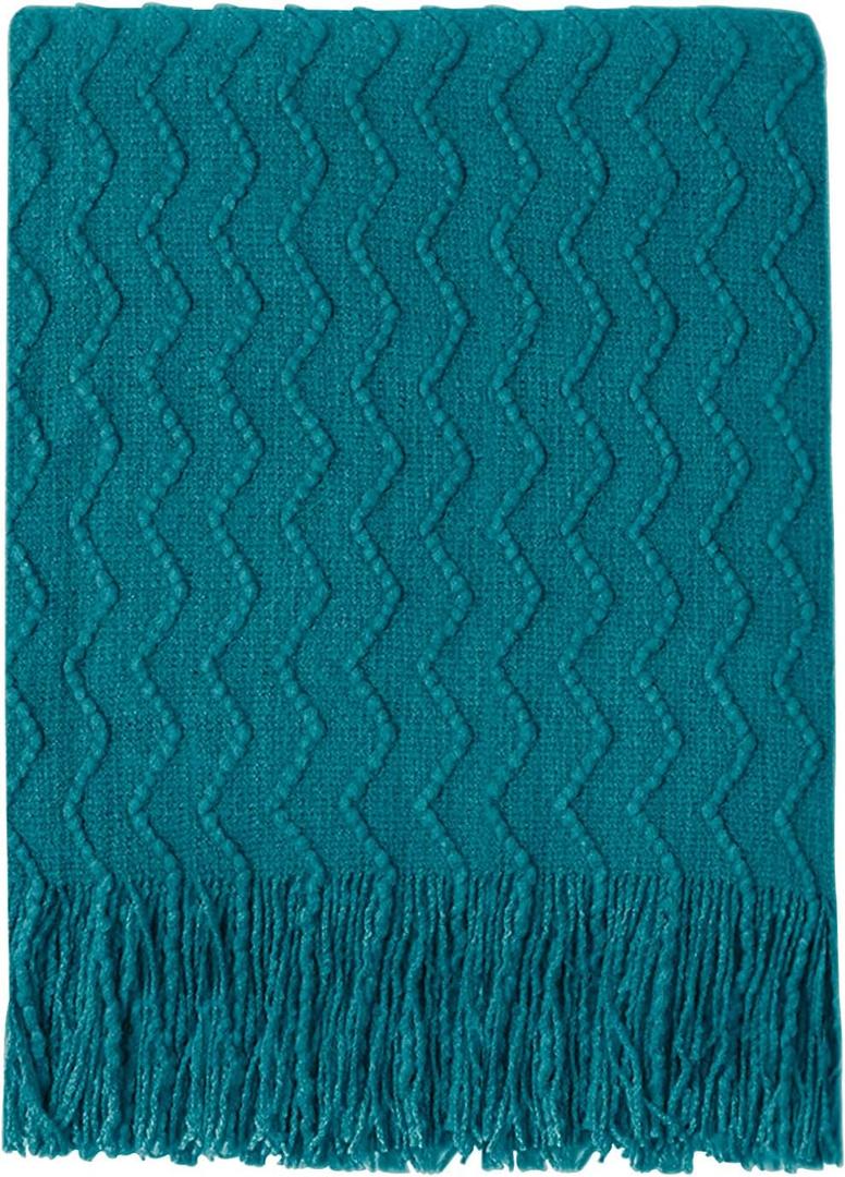 BOURINA Teal Throw Blanket 50x60 Inches Throw Textured Solid Soft Sofa Couch Decorative Knit Blanket