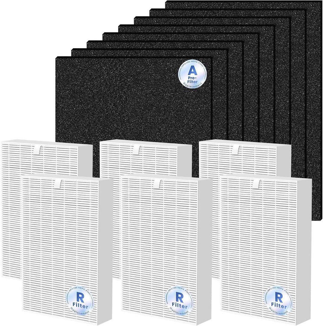 HPA100 Replacement Filter Compatible with Honeywell HPA100/200/300 Air Purifier, 6 HEPA Filters and 8 Carbon Pre-Filters, H13 True HEPA High-Efficiency Activated Carbon Filter for PET Home Large Room